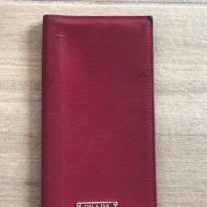 Prada nylon and leather red checkbook cover